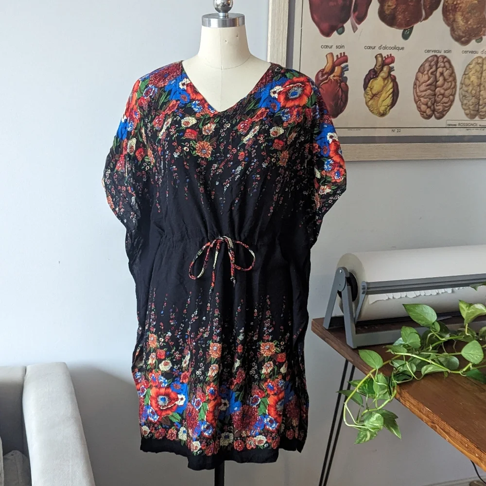 5 In A Bumdle- Floral black coverup/summer dress M